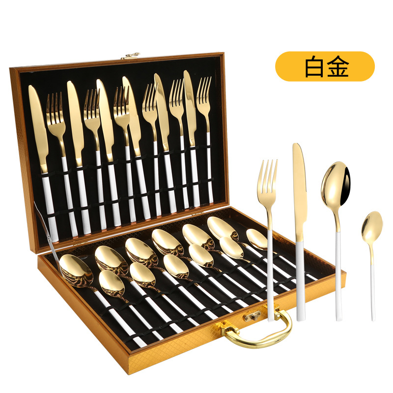 Amazon Venta caliente vajilla de acero inoxidable 24 piezas traje transfronterizo producto Caballero 4 piezas principales cuchillo de comida occidental, tenedor y cuchara traje