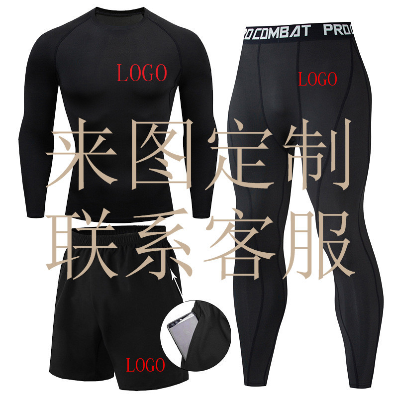 Marca hombres Spider-Man impreso de tres piezas de compresión de secado rápido de manga larga medias corriendo traje deportivo traje de entrenamiento