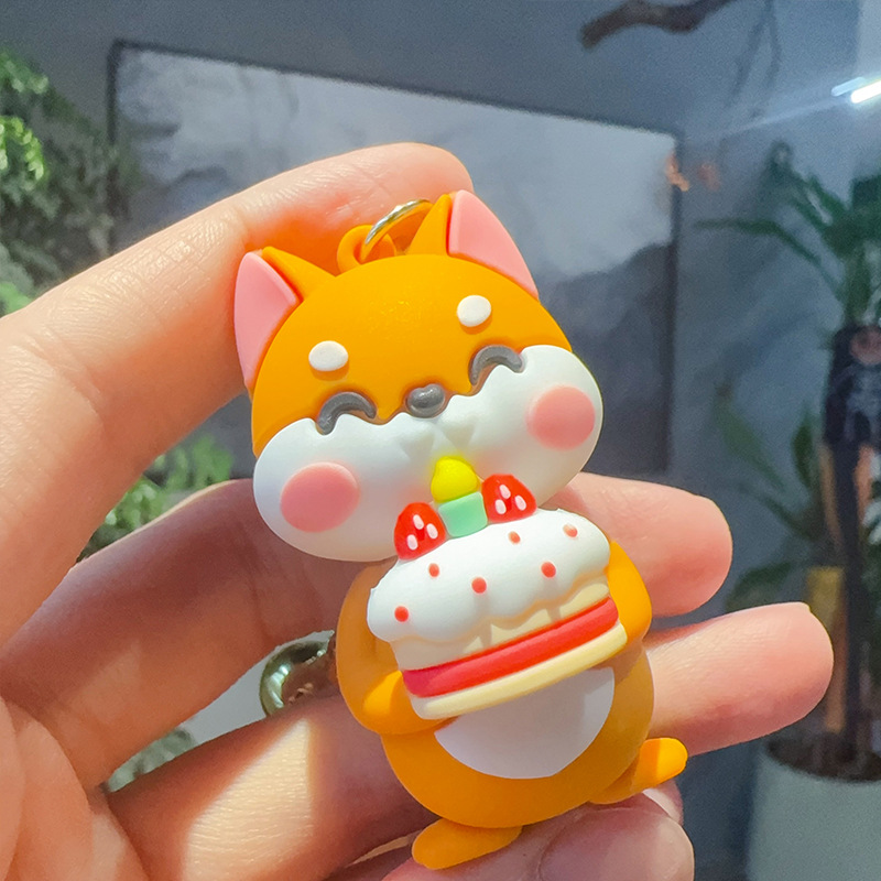 Lindo pequeño partido Shiba Inu llavero dibujos animados PVC muñeca colgante coche llavero pequeño regalo al por mayor