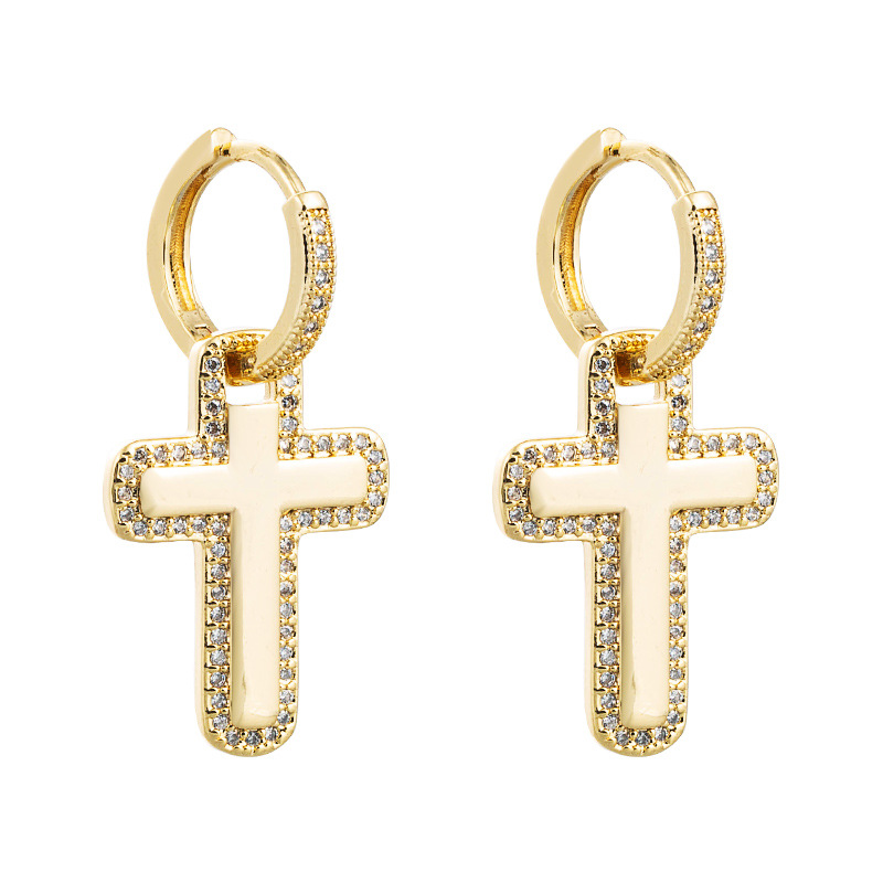 Nihaojewelry wholesale jewelry Korean lightning cross copper goldplated inlaid zircon earringspicture6