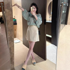 2025早秋新款新中式国风刺绣蓝色薄款衬衫女高级感上衣百搭半裙