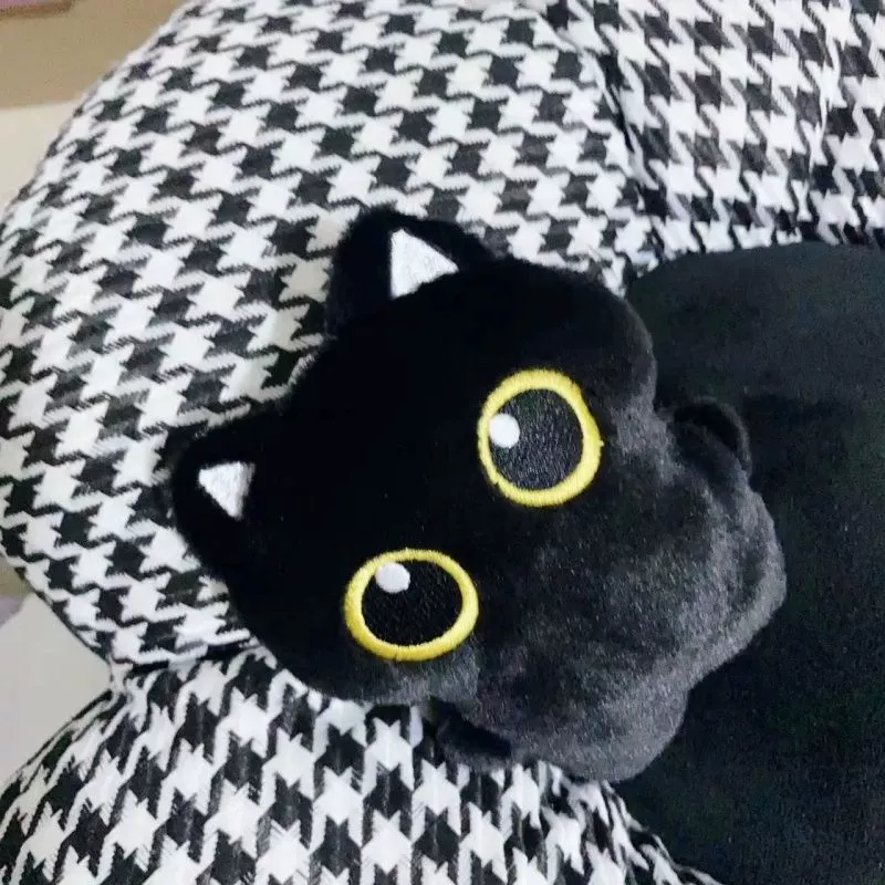 Плюшевый подвесной котоключница, котёнок с большими глазами, цепочка с бусиной и пищалкой, 9×2.5×10 см
