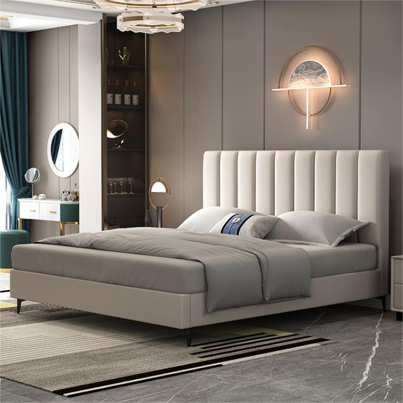 Cama de cuero real minimalista italiana cama doble de 1,8 m moderno minimalista dormitorio principal diseñador Luz de lujo Internet celebridad madera maciza cama de boda image 1