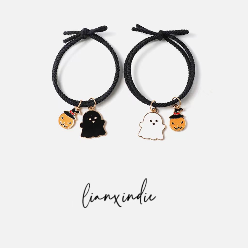 Pareja de fantasmas de dibujos animados cuerda de mano de succión magnética colgante de fantasma pequeña cuerda de corbata fresca boutiques cuerda de pelo de Estudiante