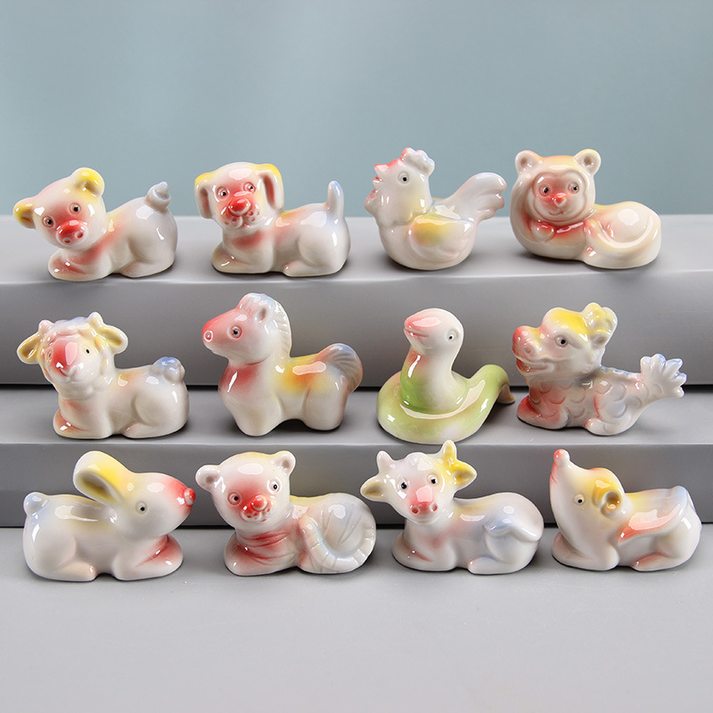 马12生肖陶瓷小摆件萌马骏马摆件十二生肖龙马羊摆件生肖筷子架