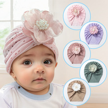欧美跨境新款儿童护囟门帽子可爱蕾丝花朵镂空透气婴儿胎帽宝宝帽