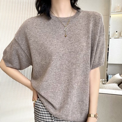 2021 half sleeve urban leisure time Loose type Cashmere knitting half sleeve Korean Edition T-shirts Socket sweater
