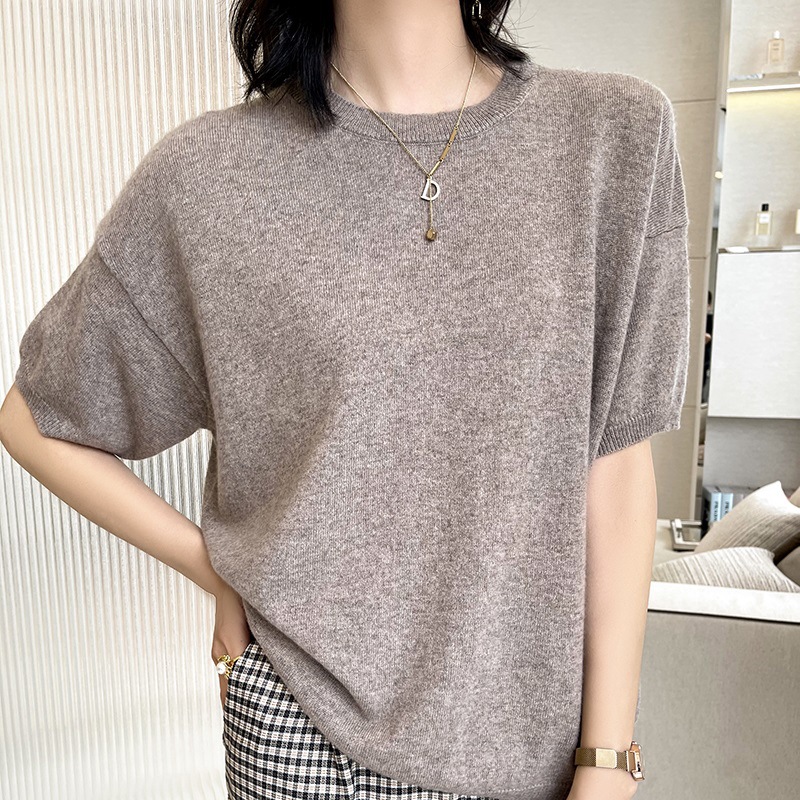 2021 half sleeve urban leisure time Loose type Cashmere knitting half sleeve Korean Edition T-shirts Socket sweater