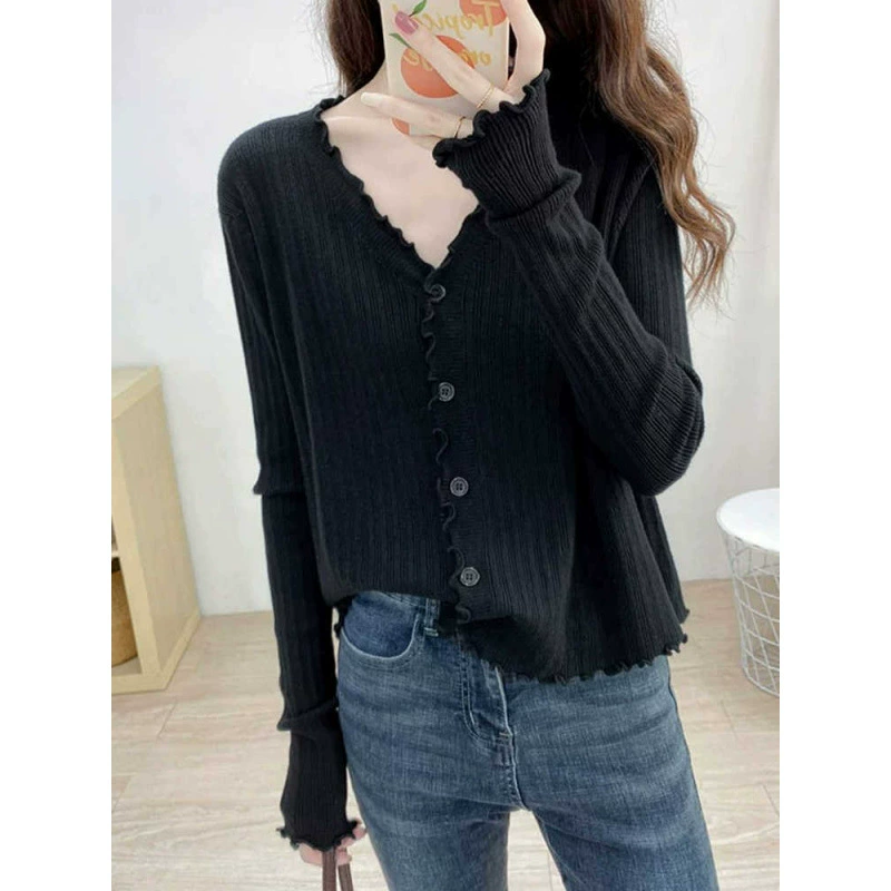 2025 новый осенний женский модный ретро-повседневный топ с v-образным вырезом и длинными рукавами, вязаный кардиган