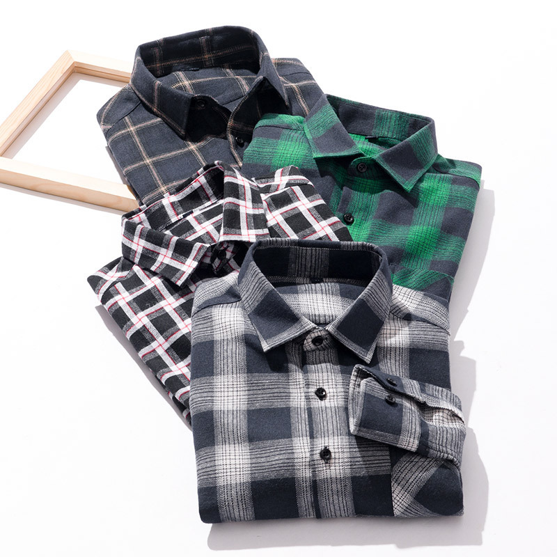Spring and Autumn New Men's 40% Cotton Plaid Shirt Flannel Men's Shirt Loose Washed Casual Top