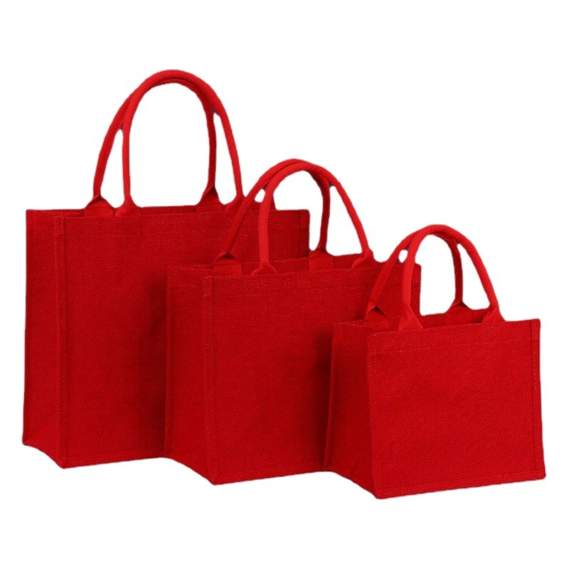 Rojo Portátil Bolsa De lino de gran capacidad de algodón y ropa de mano bolsa de regalo Muji maletín bolsa de lino en stock al por mayor