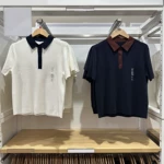 日系女装棉莫代尔混纺POLO领拼色针织衫短袖毛衣26春夏新款485224