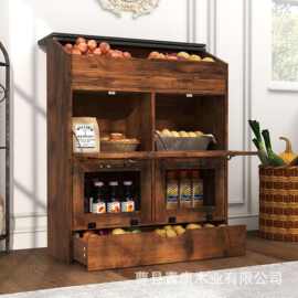 跨境木制厨房蔬菜存储箱洋葱土豆整理架实木多功能水果收纳架