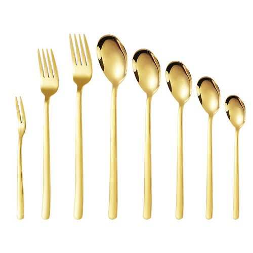 304 stainless steel Korean spoon and fork long handle salad spoon dessert spoon fork coffee stirring spoon household stainless steel tableware