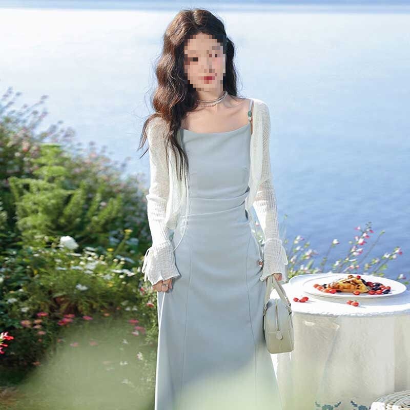 French Style Blue Dress for Women 2025 Spring and Summer Slimming Cheap Cardigan Suit French Style Blue Dress for Women 2025 Spring and Summer Slimming Cheap Cardigan Suit