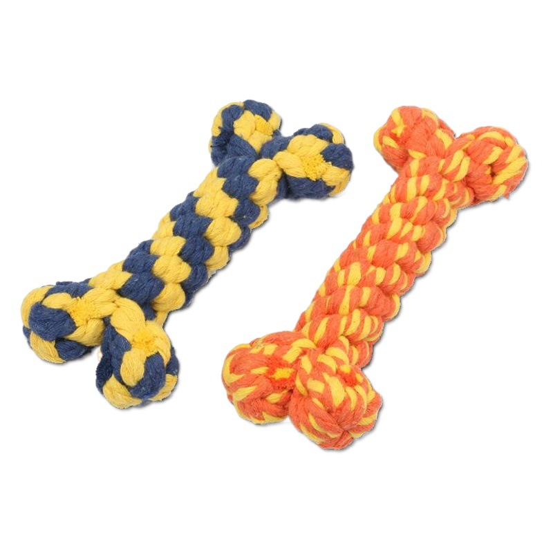 Fábrica personalizada cuerda de algodón para mascotas hueso tejido pulido palo diente limpieza juguete para mascotas en stock al por mayor cachorro perro juguete