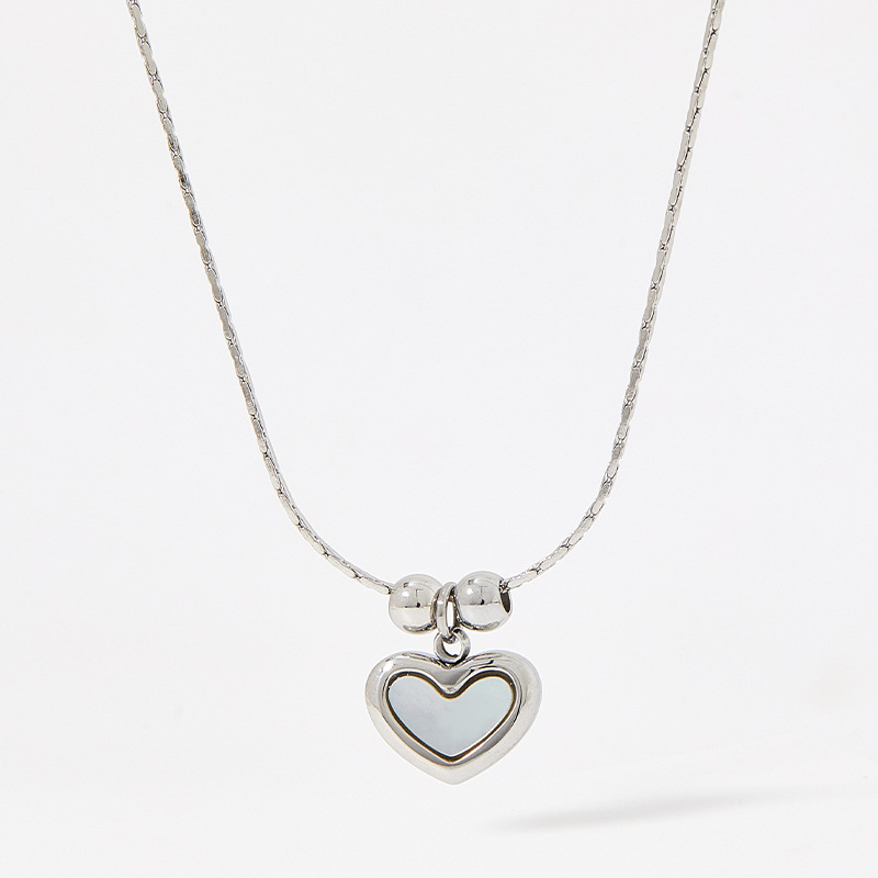 Fashion Heart Shape Stainless Steel Inlay Shell Pendant Necklace Colorza_colorza_5