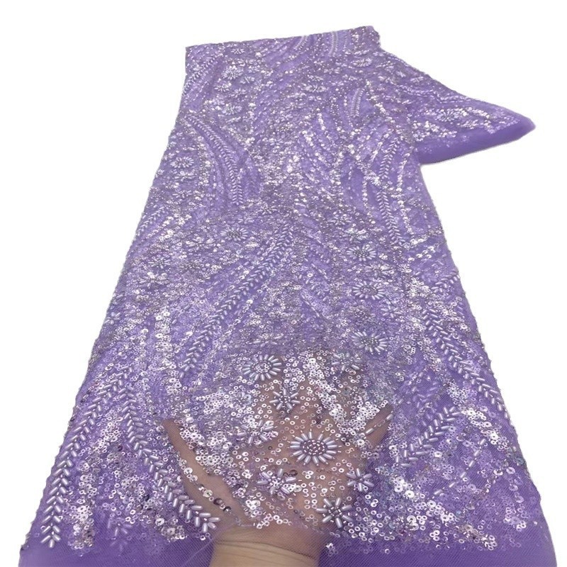 外贸厂家现货网布亮片珠管女装蕾丝刺绣婚纱晚礼服女装布面料