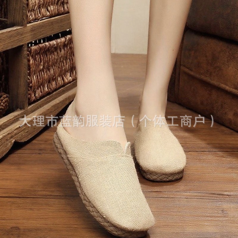 New Linen Breathable Cotton and Linen Sweat-Absorbent Foot-Nourishing Half-Pack Slippers for Couples Zen Shoes for Women and Men Chinese Style Breathable Slippers