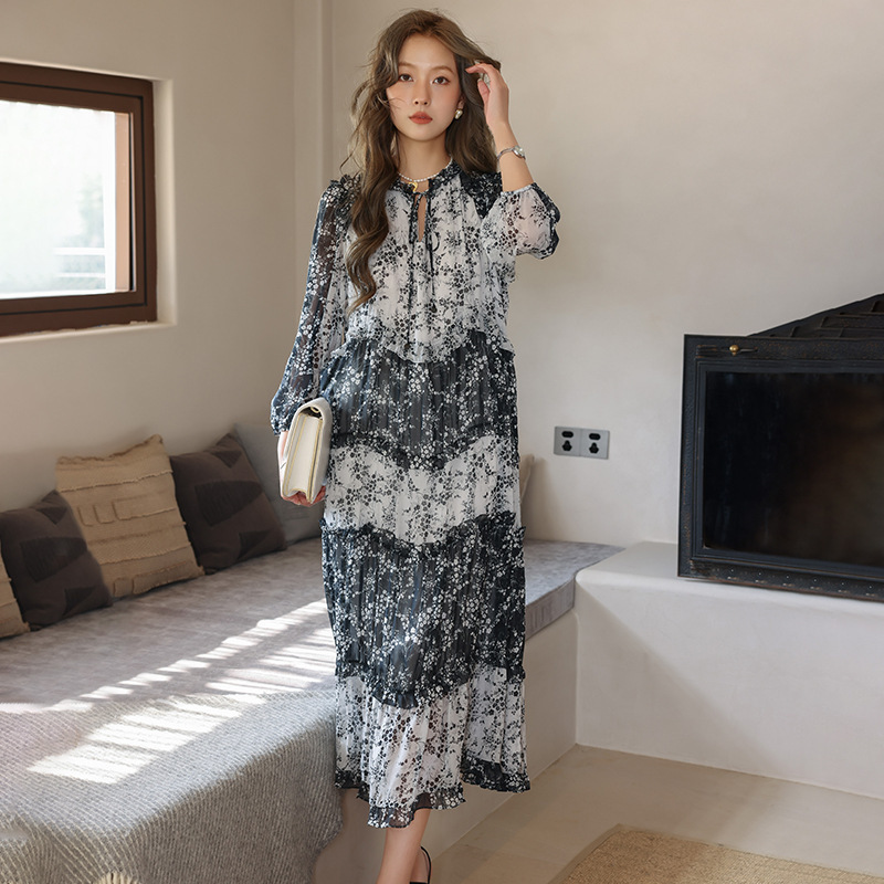 [30% off Big Sale] Alice Cake Smudged Floral Silk Dress Women's Mulberry Silk Swing A-Line Skirt