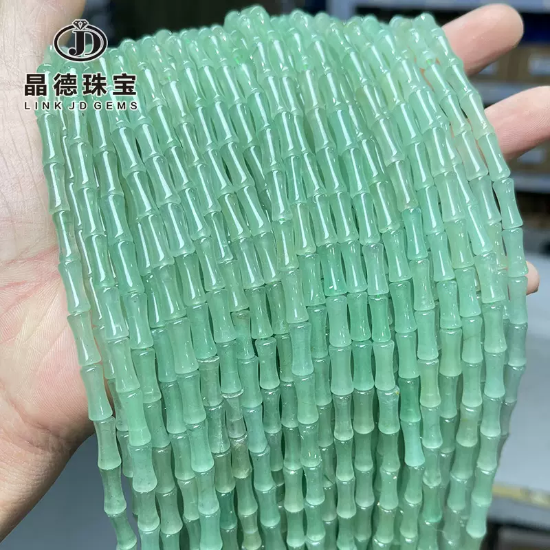 晶德珠宝 5*12mm天然绿东陵玉竹节珠散珠diy饰品配件管珠串珠批发