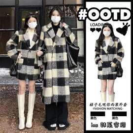 小香风毛呢外套女秋冬季韩系气质高级夹棉加厚西服大衣格纹学院风