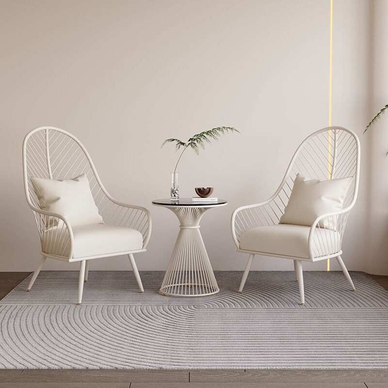 Cream-Colored Outdoor Table and Chair Set, Balcony Table and Chair, Sofa Chair, Simple Leisure Table and Chair Set, One Table, Three-Piece Patio Set