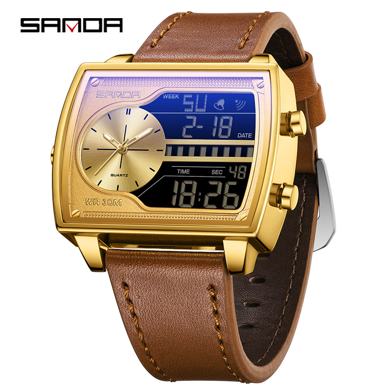 Sanda cuadrado reloj electrónico para hombres transmisión en vivo explosión multifuncional nocturna tendencia reloj electrónico un reloj de generación