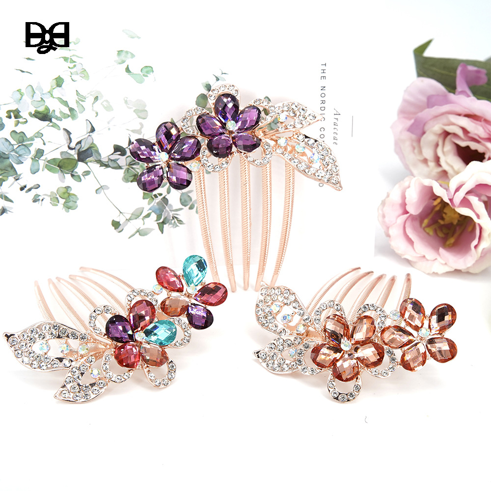 Hair Accessories Double Flower Headband Water Diamond Hairpin Vintage Hair Comb Ancient Costume Hair Clip Cross-border
