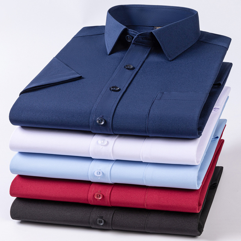 Summer Men's Short-Sleeved Shirt, Elastic, Wrinkle-Resistant, Solid Color, Straight Hem, Large Size, Ice Silk, Flat Hem, Men's Shirt for Middle-Aged and Elderly Men Summer Men's Short-Sleeved Shirt, Elastic, Wrinkle-Resistant, Solid Color, Straight Hem, Large Size, Ice Silk, Flat Hem, Men's Shirt for Middle-Aged and Elderly Men