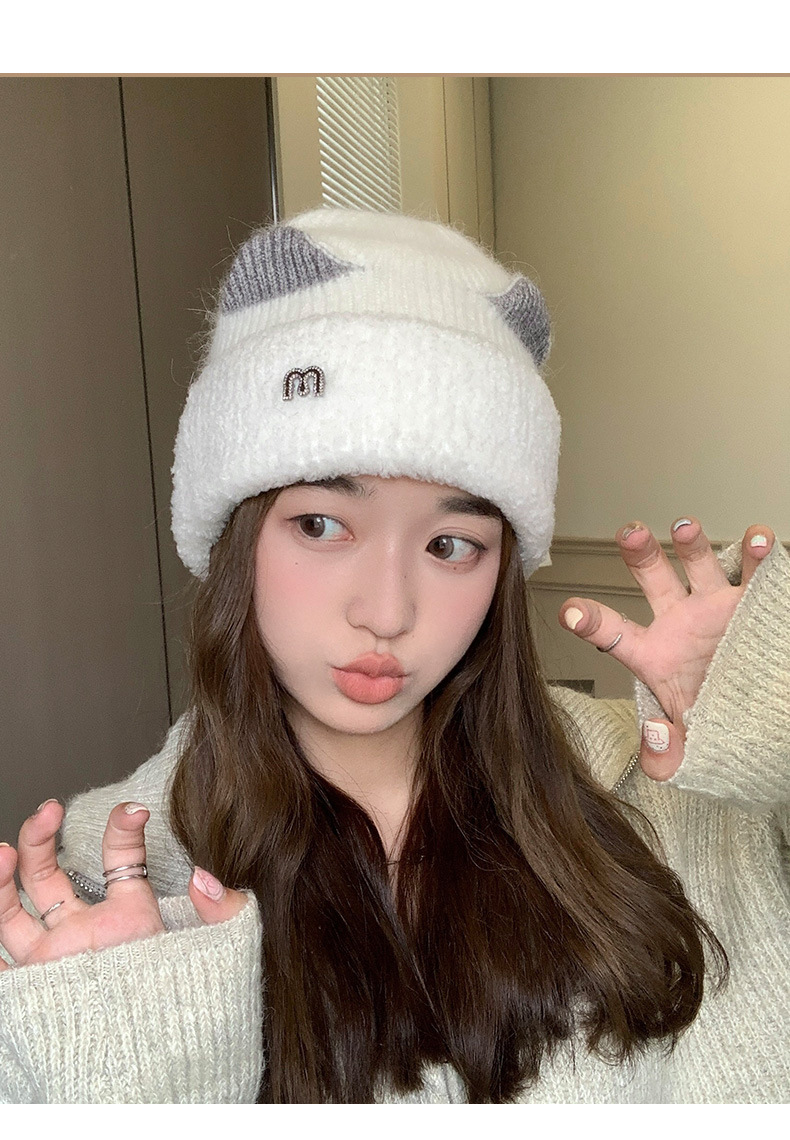 Winterpullover für Damen von M Label: Niedlicher Katzenpullover aus vielseitigem Fleece, warm gestrickt, mit Ohrenschutz und Kälteschutzmütze_voghion.com