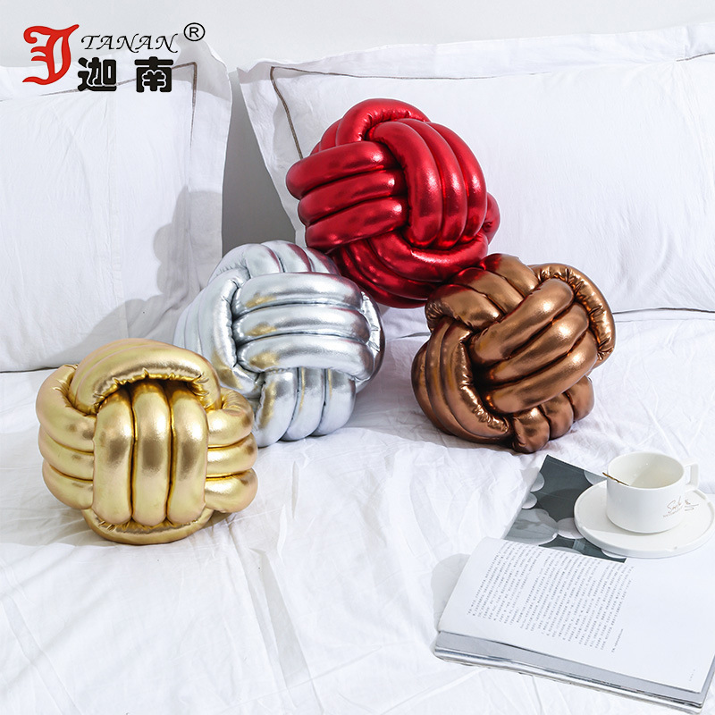 Amazon Christmas Pillow with Red Gold Stamping, Knotted Ball, Three-Strand Rope, Hand-Woven Spherical Cushion, Bay Window Cushion, Sofa Cushion