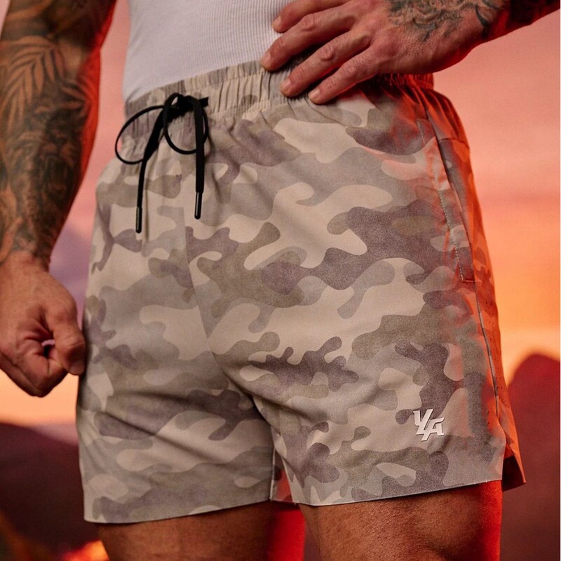 American-Style Ya Small Logo Double-Layer Shorts for Men, Tight-Fitting Quick-Dry Sports Fitness Squat Running Basketball Quick-Dry Beach Shorts