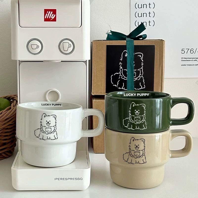 Ceramic Mug, Puppy Illustration, Stackable Design, 201–300 ml, 10.5×11.5×9 cm
