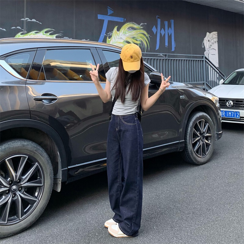 Dark Blue Straight Jeans for Women 2025 Summer Trend New High-Waisted Loose Slimming Narrow Wide-Leg Pants Dark Blue Straight Jeans for Women 2025 Summer Trend New High-Waisted Loose Slimming Narrow Wide-Leg Pants
