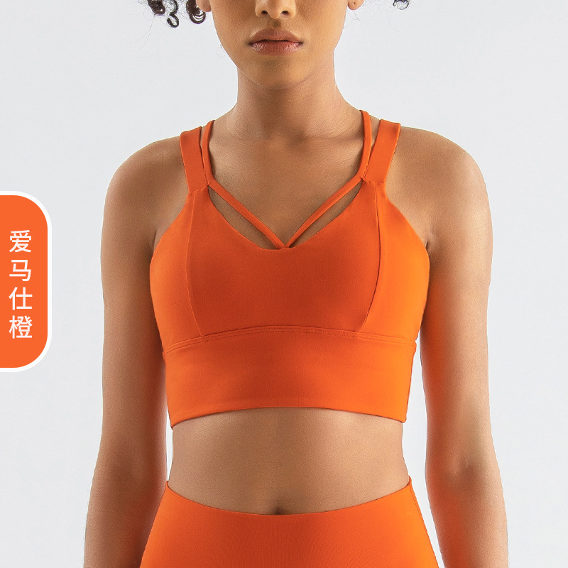 2022 Europea y América Cruz espalda ropa interior deportiva de las mujeres chaleco hueco Sujetador deportivo a prueba de golpes push up yoga ropa
