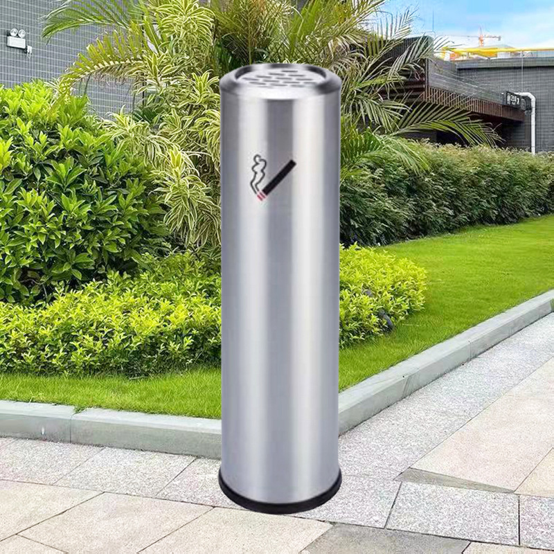 商场酒店车站烟灰柱烟灰烟蒂收集桶圆形不锈钢可加印logo