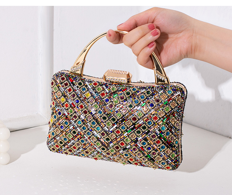 Diamond Design Nylon Color Block Square Evening Bags