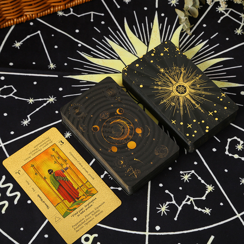 跨境彩印烫金塔罗牌78张全套tarotPVC塑料防水桌游卡牌现货批发|undefined