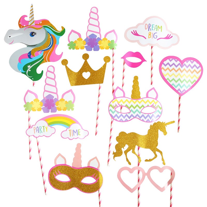Fiesta de solteros accesorios de fotografía boda estampado papel de mano hombre y mujer unicornio amor pájaro decoración de la novia