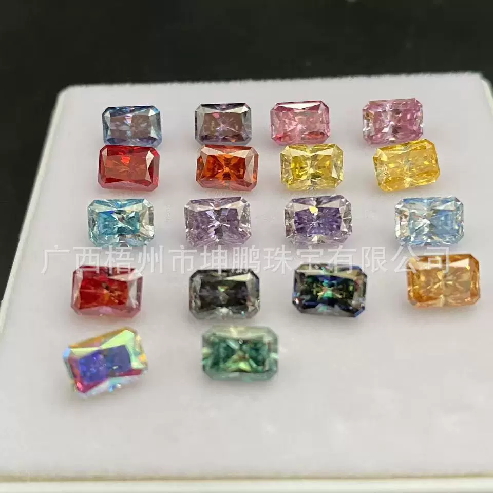 供应彩色雷迪恩切割莫桑石宝石 长方倒角莫桑钻裸石GRC证书+黑卡