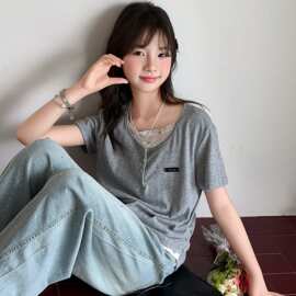 女童短袖T恤夏装大童韩系穿搭衣服儿童夏天打底衫女孩假两件上衣