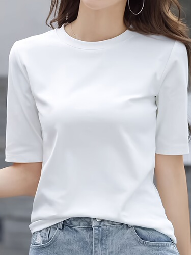 Women's casual round neck short-sleeved women's tops and clothes European and American solid color short-sleeved