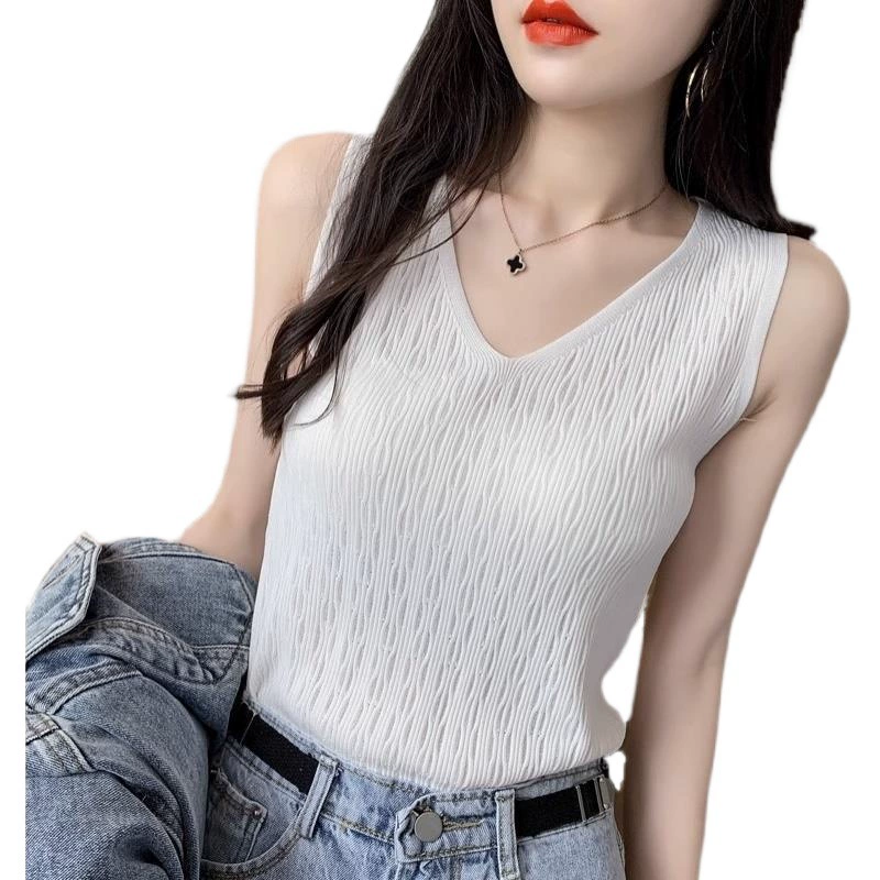 Top with cups, thin tank top, base knitted suit, V-neckline, slim fit