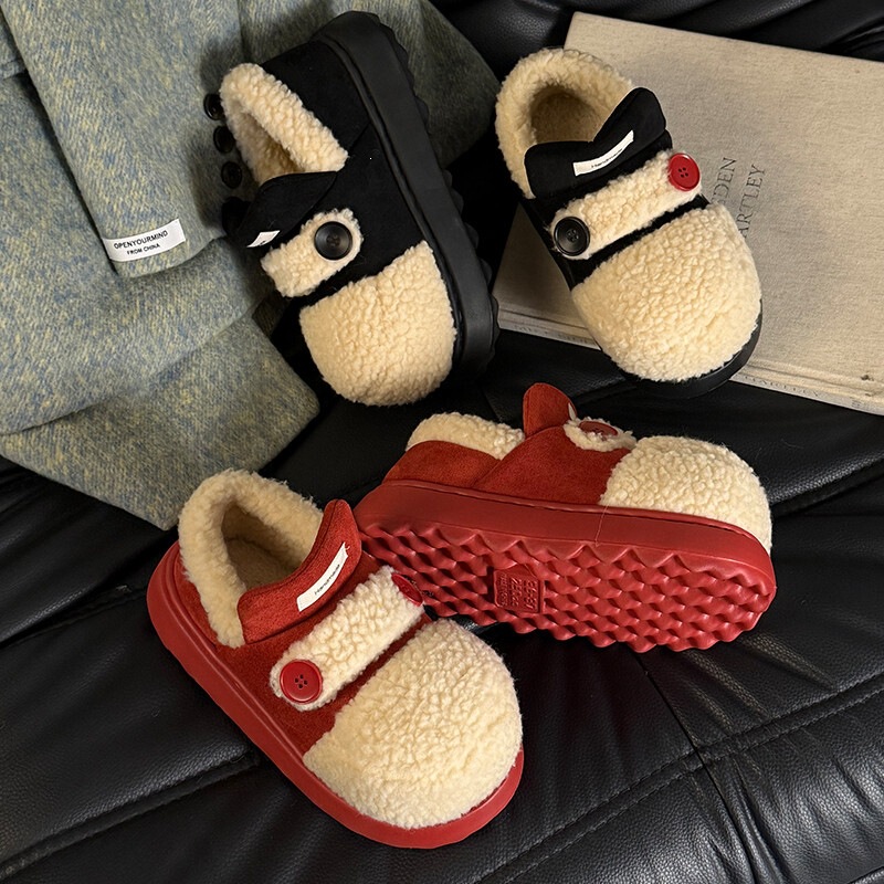 Plush cotton slippers, buttoned design, thick-soled, fleece-lined, warm snow boots for women, winter anti-slip outdoor footwear 063 Plush cotton slippers, buttoned design, thick-soled, fleece-lined, warm snow boots for women, winter anti-slip outdoor footwear 063