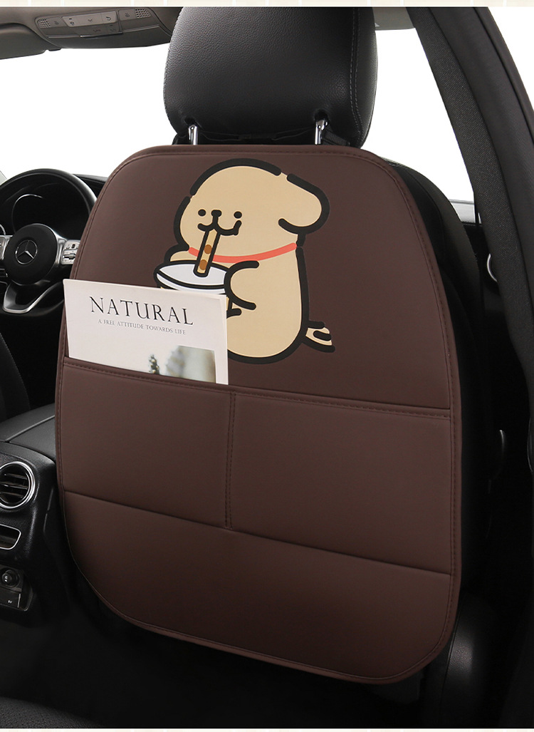 Car Anti-Kick Pad, Kidsren's Seat Back Anti-Kick and Anti-Stain Pad, Rear Seat Anti-Stain Pad, Cartoon Cute Puppy Leather Pad