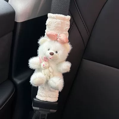 Car Seat Belt Shoulder Protector Seat belt shoulder pad - pink-plush-bear-puff-shoulder-cover-no-specifications