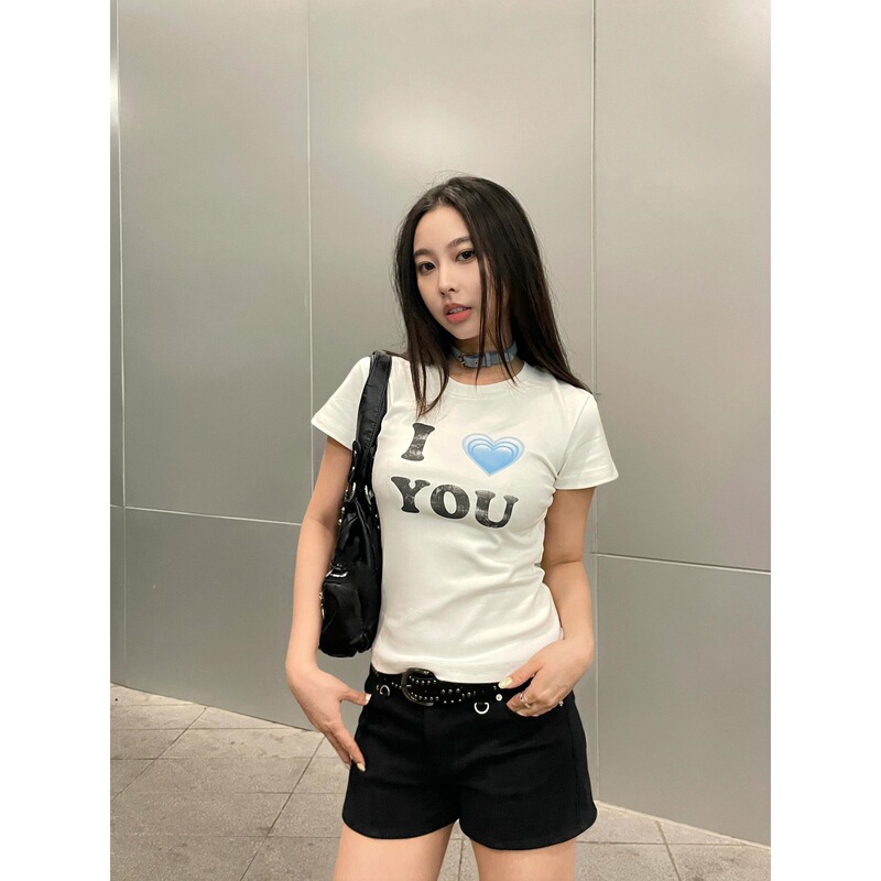 スリムフィット右肩半袖Tシャツレディース夏白2025ファッショナブルな新しいスタイル多用途イントレンドハイエンド|undefined