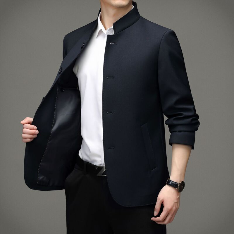 Brand Same Style Stand Collar Trench Coat for Middle-Aged and Elderly Men, Business Casual Wrinkle-Free Jacket, Simple Trench Coat Wholesale