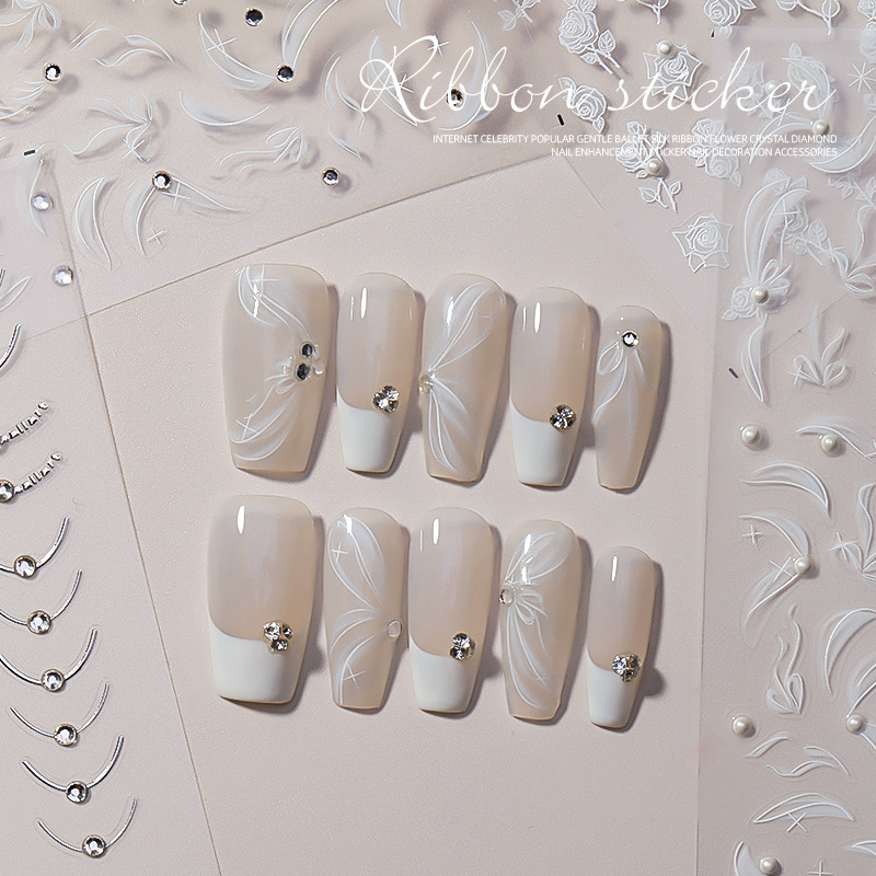 Etiqueta engomada del clavo papel en línea popular cinta de diamante alivio perla tridimensional suave flor Rosa fototerapia etiqueta engomada del clavo